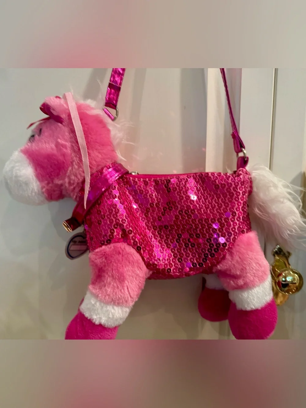 Set of 2 Poochie & Co Sequined Plush Dog and Pony Zippered Shoulder Bag